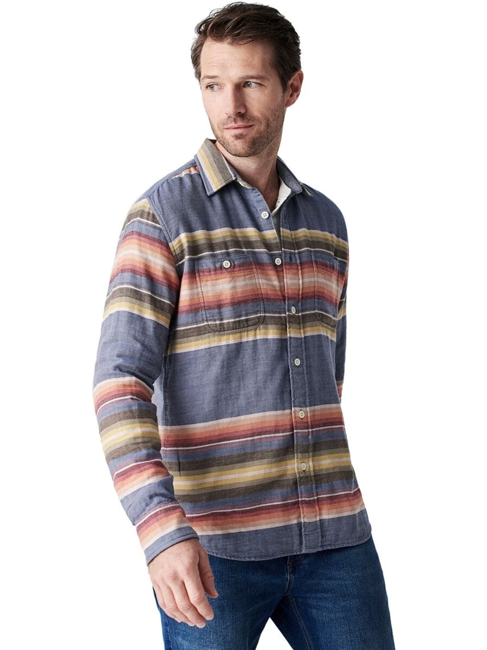Faherty Blue Multicolor Striped Casual Button-Down Shirt